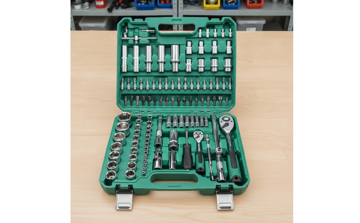 108 Pieces Mechanics Tool Set Mirror Finish Chrome Automotive Tool Kit Lightweight Socket Set with Case for Car Owners, Garage, Roadside Emergency
