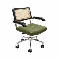 Vintage Design Cane-Back Whiteice Armchair Adjustable Height Swivel Seat Effortless Rolling Casters Desk Seating Tufted Cushion for Students, Professionals, Study Room, Workspace, Bedroom