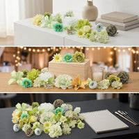 Artificial Flower Set - 50 Faux Flowers for DIY Hair Wreaths, Headwear, Fans, Hanfu Accessories, Wedding Decor