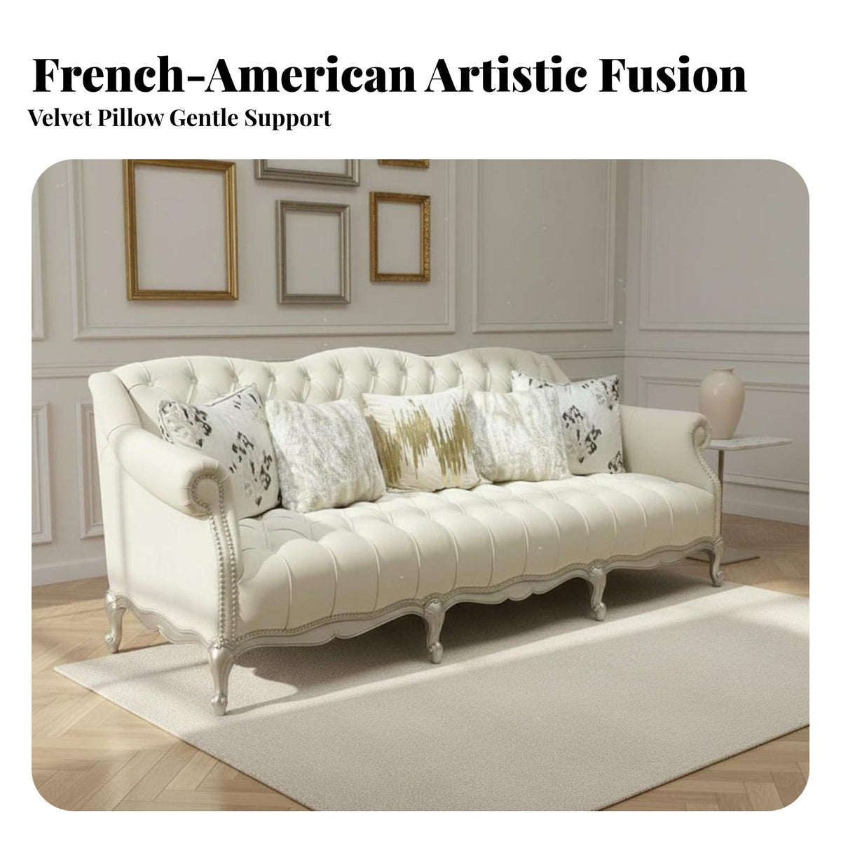 3 Seater Vintage Sofa Luxurious Design French Design Sofa Deep Button Button Detailing Upholstered Couch for Homeowners, Families, Hotel Lobby, Villa