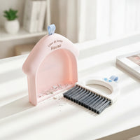 2 Pieces Compact Desktop Cleaning Set Handheld Mini Dustpan and Brush Set Space-Saving Hand Broom with Dustpan Portable for Office Workers, Students, Keyboard, Dorm Room