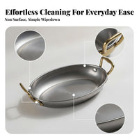 Serving Piece Oval Stainless Steel Tray Tableware Gold-Toned Handles Rounded Edges