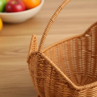Multi-Use Feline-Shaped Wicker Basket Decorative Feline Face Hand Basket Handles Soft and Structured for Flower Arrangement, Gift Giving, Table Display