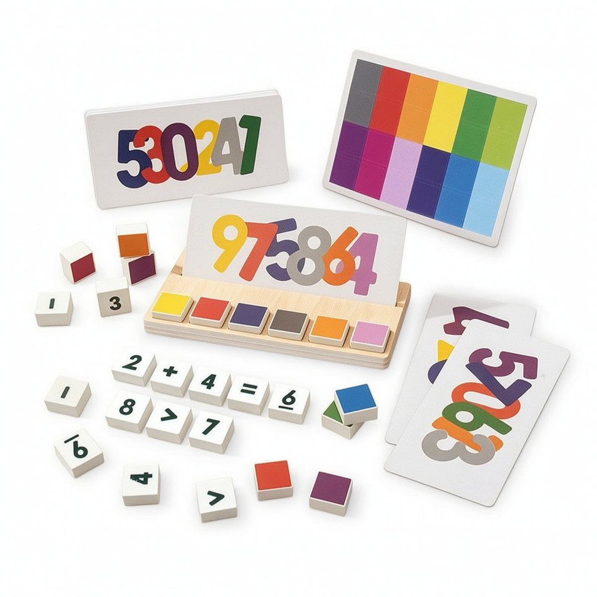 Hands-on Wooden Math Toy Child-Led Wooden Toy with Cards Colorful Number Blocks Preschool for Tabletop, Home Study