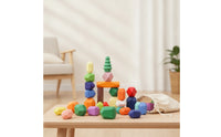 28 Pieces Wooden Stacking Rocks Faceted Wooden Balancing Stones Stacking Stones Smooth Toy Geometric for Toddlers, Playroom