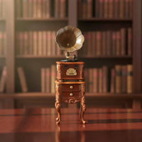 Miniature Gramophone Ornate Details Vintage Gramophone Model Compact Size Vintage Phonograph for Study, Bookshelf