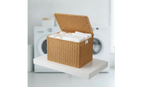 Wicker Storage Basket with Lid Rectangular Woven Basket with Lid Handwoven Lidded Storage Container for Students, Closet, Bedroom, Dorm Room