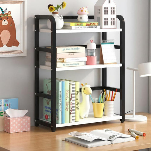 Desktop Bookshelf Space Saving Multi-Layer Desk Rack Sturdy Steel Frame