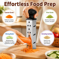 Cheese Grater, Stainless Steel Box Grater with 4 Sharp Sides, Heavy-Duty Kitchen Tool for Root Vegetables & Pasta Dishes