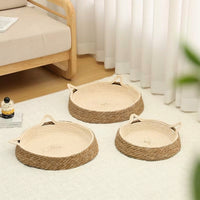 Woven Cat Bed Made of Grass Material, All Season Cat Bed for Indoor Cats, Open-top design for four seasons of versatile comfort