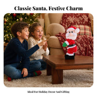 Leg Shaking Dancing Santa Stuffed Battery Powered Animated Santa Doll Faux-Faux-Hair Trim Standing Ornament
