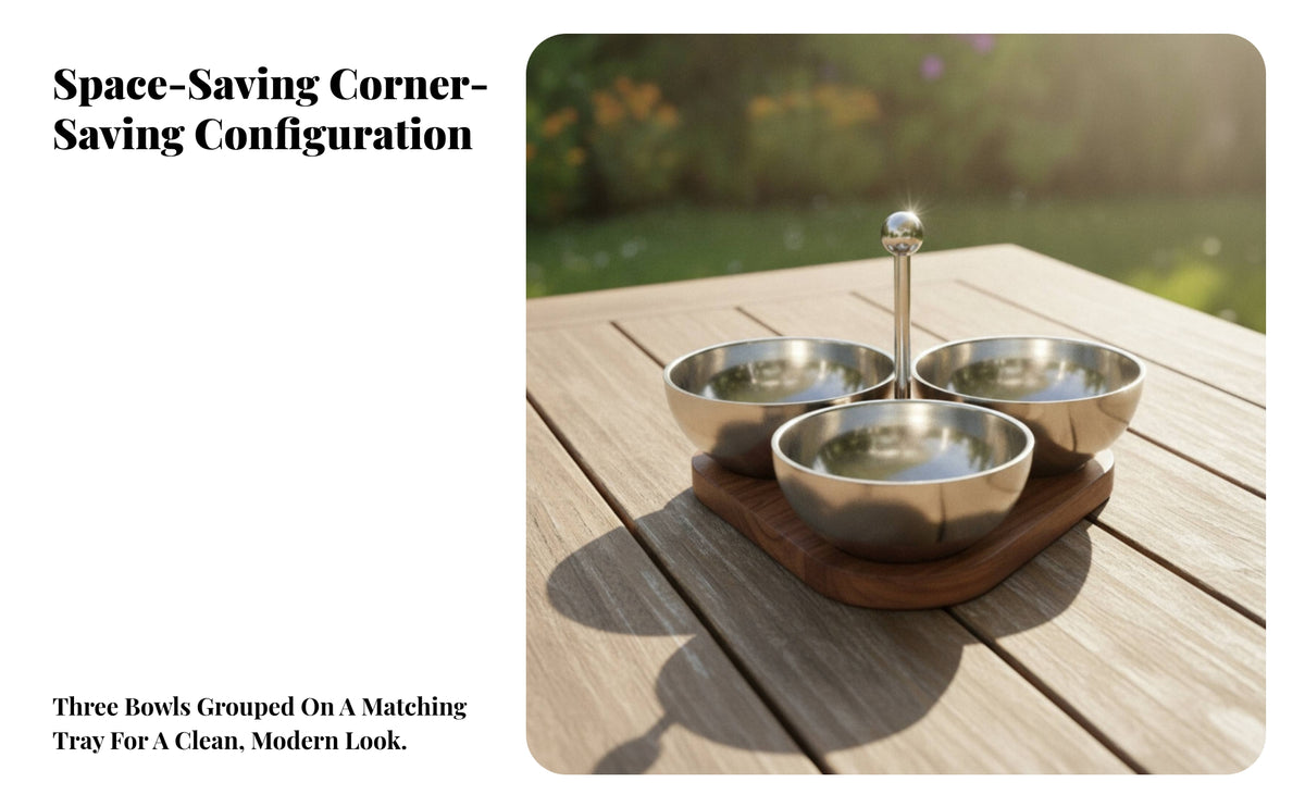 Stainless Steel Snack Stand with Bowls | Wooden Base, Compact Footprint, Snack Bowl Stand, for Parties