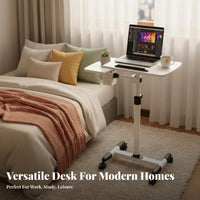 Multi-Functional Overbed Laptop Table Locking Casters Rolling Laptop Desk Versatile Use Overbed Table with Wheels Anti-Slip Baffle for Students, Telecommuting Workers, Seniors, Bedroom, Dorm Room, Study