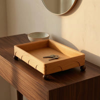 Wooden Tray with Feet Rectangular Wooden Storage Tray Open-Top Desktop Organizer for Entryway