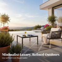 All-Weather L-Shaped Sectional with Table Waterproof Cushions Modular Rope-Back Sectional Set Water Resistant Outdoor Furnishing Woven Accents for Hospitality Businesses, Commercial Property Managers, Patio, Balcony, Terrace, Backyard