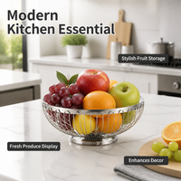 Stainless Steel Fruit Bowl, Round Fruit Basket, Rust Resistant Wire Fruit Bowl for Kitchen Bench, Polished Metal Fruit Basket