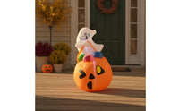 Outdoor Ghost with Pumpkin Lighted Halloween Inflatable Giant Halloween Ghost Funny for Lawn