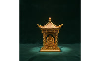 Tabletop Pagoda with Figure Gold-Toned Pavilion Ornament Compact Mini Pavilion for Collectors, Entryway