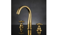 Polished Gold Two-handleHandle Bathroom Faucet Arched Spout Basin Mixer Tap Hot and Cold Three-Hole Faucet Leak-Resistant-Drip-Resistant for Vanity, Washroom