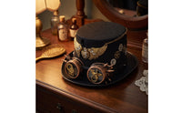 Hat with Goggles and Gears Black Hat with Adjustable Strap Goggles Pointed Headwear for Adults, Halloween