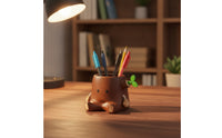 stumps Pen Holder Wood-Grain Pen Holder with Leaf Detail Cute Pencil Cup for Students, Office Workers, Study Table