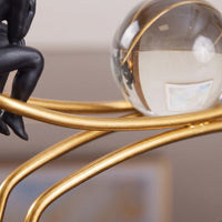 Thinker Statue with Crystal Ball Artistic Metal Figurine with Crystal Ball Sculptural Thinker Statue for Art Lovers