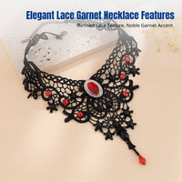 Dark Choker Necklace, European Retro Court Style, Lace Tassel Drop, Garnet Accent, Women's Fashion Jewelry