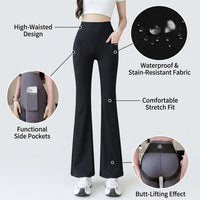 Flared Leggings for Women with High Waist and Double Pockets for Gym, Wide Leg Bootcut in Nylon Material for Workout