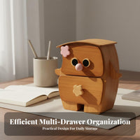 Wooden Mini Drawer Cabinet Space-Saving Cartoon Character Storage Box Desktop Drawer Organizer Great Gift Suggestion