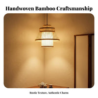 Handwoven Bamboo Hanging Light Natural Material Japanese Design Lantern Lamp Creative Design Woven Lantern Lamp Easy to Install for Restaurant Owners, Interior Designers, Homeowners, Dining Room, Cafe, Hotel, Bedroom