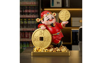 Wealth Ornament Red and Gold Finish Fortune God Figurine Stable Base Home Decor
