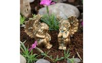 2 Pieces Gilded Angel Pot Decorations Imitation Copper Finish Cherub Garden Stakes Weather Resistant Cherub Plant Picks for Lawn