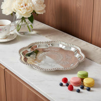 Elegant Design Beaded Tray Mirror-Like Surface Silver Serving Tray Reusable Decorative Fruit Platter Long-Lasting