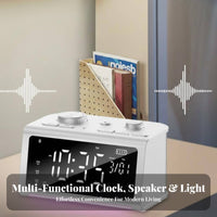 Multifunctional Ambient Sound Alarm Clock All-in-1 Bluetooth Speaker Clock Snooze Function for Heavy Sleepers, Adults, Dorm Room, Desk