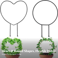 2 Pieces Heart Shaped Plant Support Decorative Heart-Shaped Trellis Round Plant Climbing Frame for Garden, Outdoor, Balcony