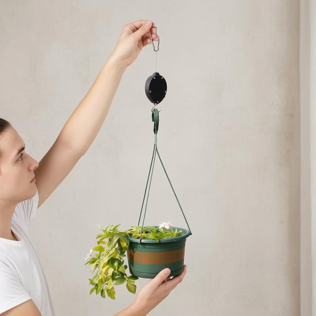 Retractable Plant Pulley Hanger for Hanging Baskets, Flower Pots, and Bird Cages - Heavy Duty Garden Hook