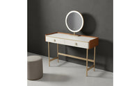 Retractable Design Makeup Vanity Set with Stool and Cabinet Large Storage Space Extendable Vanity Desk Rock Slab Countertop Bedroom Furniture Light Luxury Design for Apartment