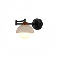 Natural Stone Shade Adjustable Swing Arm Wall Lamp Space Saving Swing Arm Wall Lamp Vintage Century Design LED Reading Sconce Easy to Install for Bedroom, Living Room