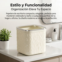Small Trash Can with Lid, Square Polypropylene Plastic 4L, for Office Desk and Home, Cream Color