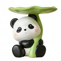 Seated Lotus Leaf Panda Organizer Tabletop Panda Tray Organizer Black and White