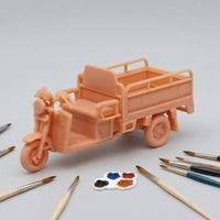 1/64 Scale Cargo Tricycle Model Unpainted Three-Wheeled Cargo Trike Orange-Peach Finish Three Wheel Flatbed Truck Model Side Railings