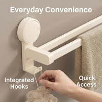 Towel Bar Wall Mount Rack, Double Bar Iron Organizer for Bathroom & Kitchen, No Drill Suction for Rental Property, for Homeowners