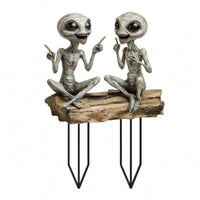 Alien Garden Stake 2D Flat Acrylic Garden Stake Alien Figure Ornament Metal Stakes for Flower Pots, Indoor Plant Displays