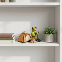 Resin Frog Statue with Tent Novelty Design Camping Frog Figurine House Decoration Collectible Handmade for Desktop, Shelf