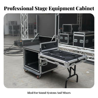 Lockable Casters Portable Audio Rack Case with Table Heavy-Duty Construction Rolling Mixer Stand Workstation Universal Design DJ Equipment Road Case for DJs, Sound Engineers, Musicians, Stage, Live Events, Touring