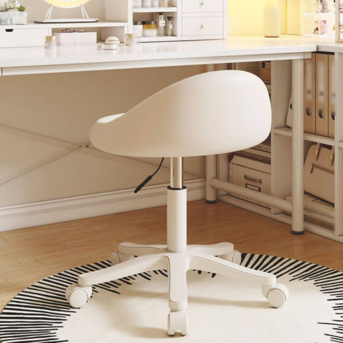 Adjustable Dressing Chair Comfortable Cushion Rolling Dressing Chair Upholstery-Resistant for Makeup Table, Indoor Use