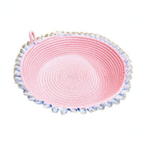 Coiled Spiral Cotton Rope Cat Bed Ruffled Trim Woven Cat Basket Bed Raised Edge Nesting Pad Breathable for Cats, Small Dogs