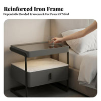 Nightstand with Drawers Modern Design Tiered Nightstand with Drawer Easy to Clean Bedside Table for Apartment Dwellers, Students, Guest Room, Entryway
