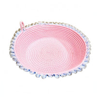 Coiled Spiral Cotton Rope Cat Bed Ruffled Trim Woven Cat Basket Bed Raised Edge Nesting Pad Breathable for Cats, Small Dogs