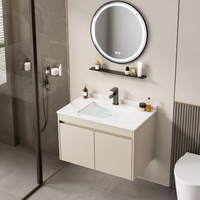 70cm Bathroom Vanity with Sink, Wall Mount Vanity with Integrated Basin, Cream Aluminum Alloy Carbon Fiber Door Bathroom Vanity Set
